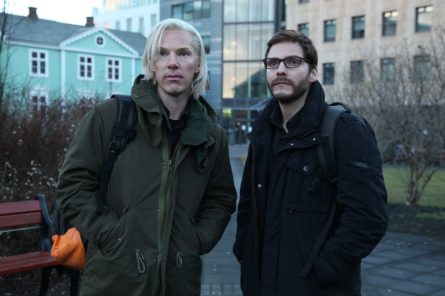 Benedict Cumberbatch (left) portrays Julian Assange and Daniel Brühl portrays Daniel Domscheit-Berg in "The Fifth Estate".(Courtesy of DreamWorks Studios/Frank Connor)