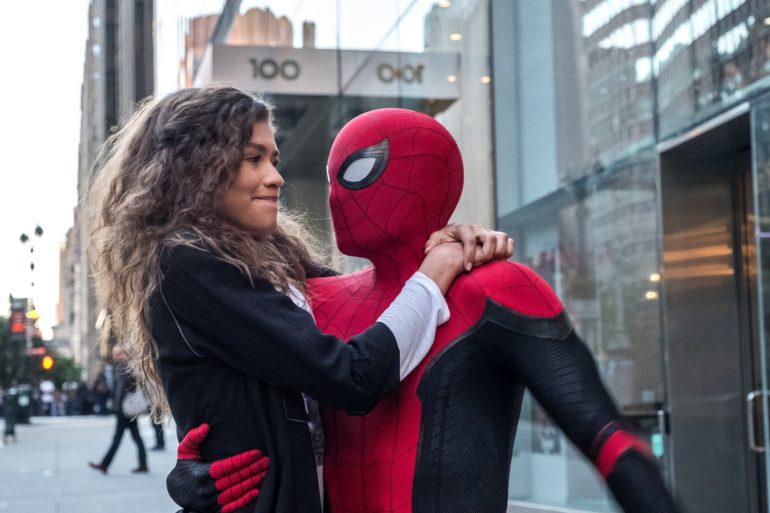 Michelle (Zendaya) catches a ride from Spider-Man in Columbia Pictures' SPIDER-MAN: FAR FROM HOME.